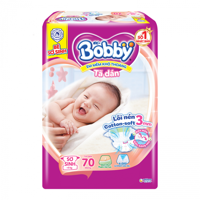 Bỉm - Tã dán  Bobby size XS 70 miếng (cho bé <5kg)