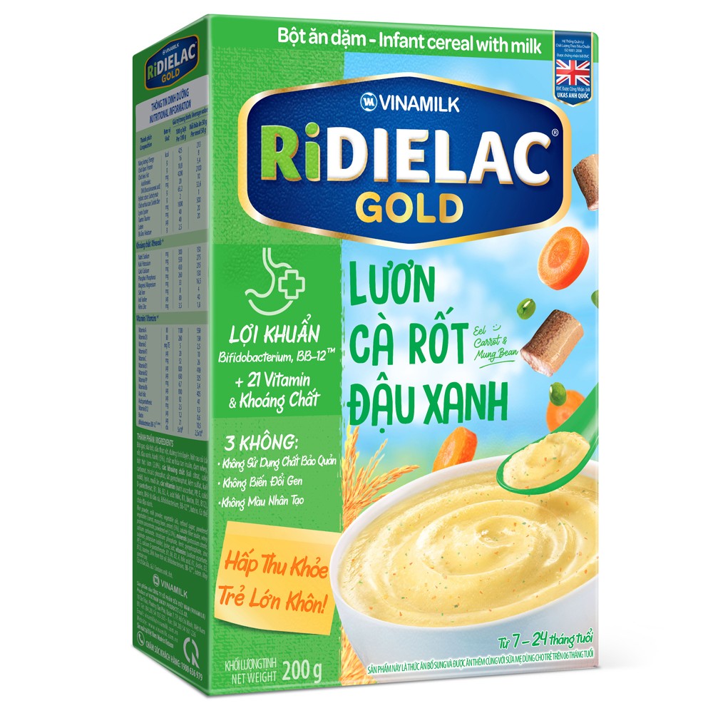 Bột ăn dặm Ridielac Gold lươn cà rốt đậu xanh 200g